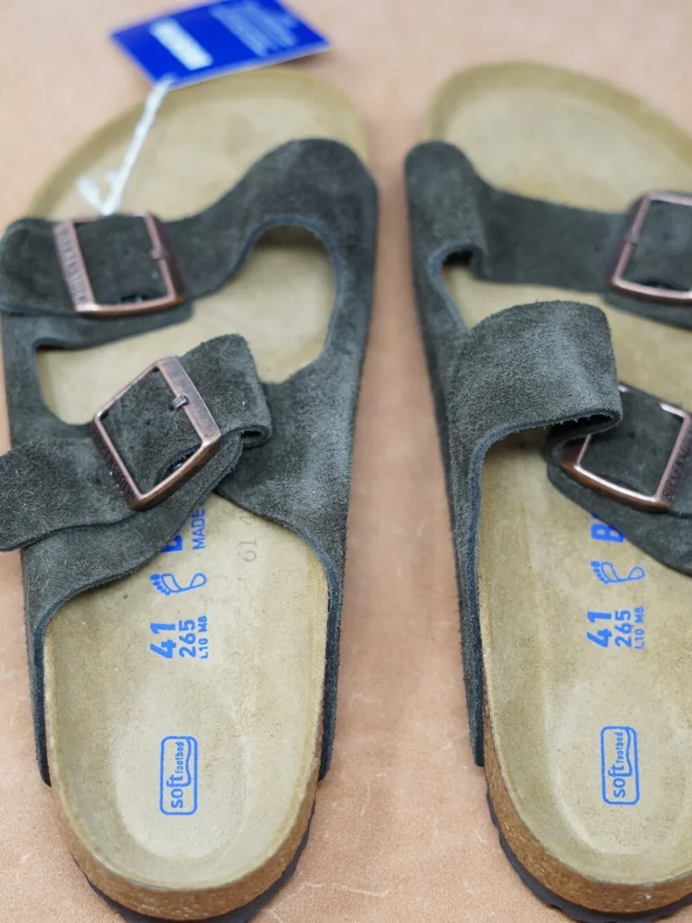 Birkenstock Arizona 41 Suede Leather Charcoal NEW Regular Wide Fit Cork Footbed